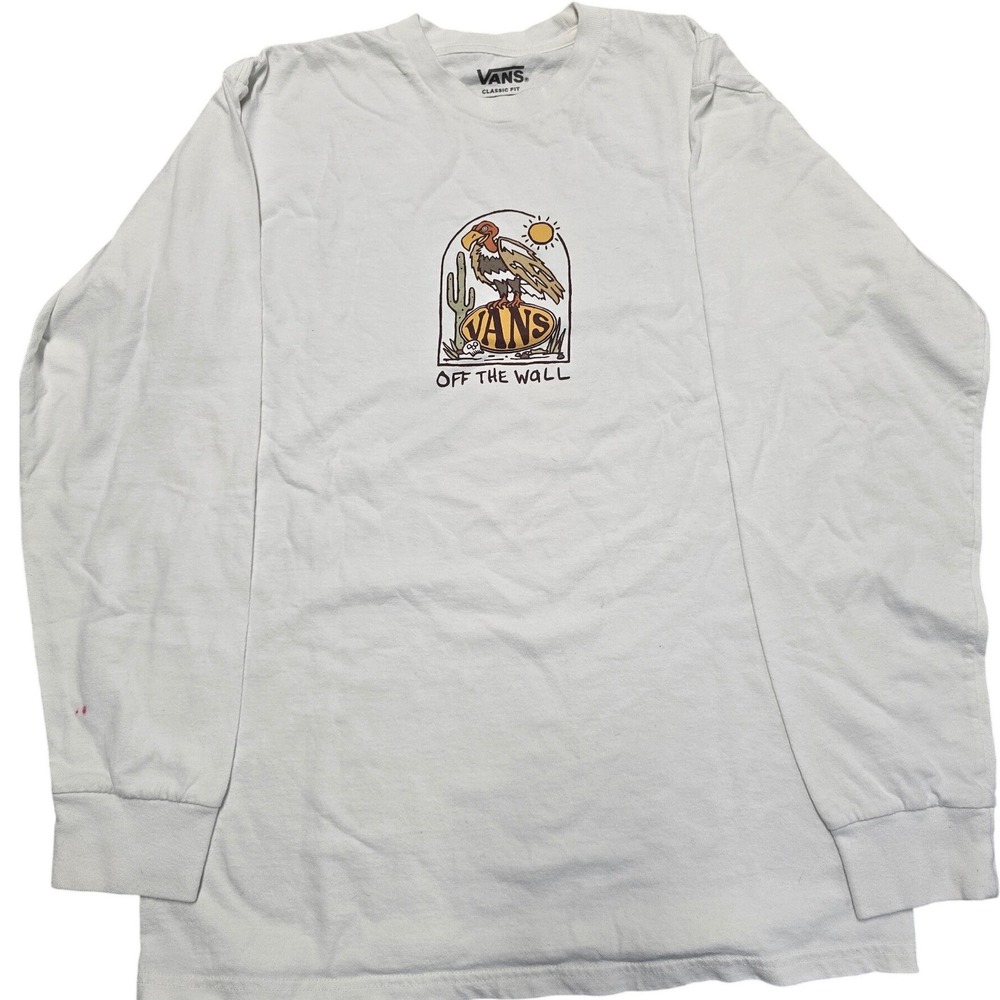 Vans Off The Wall Skate Logo Long Sleeve Shirt Mens Medium Graphic White Casual